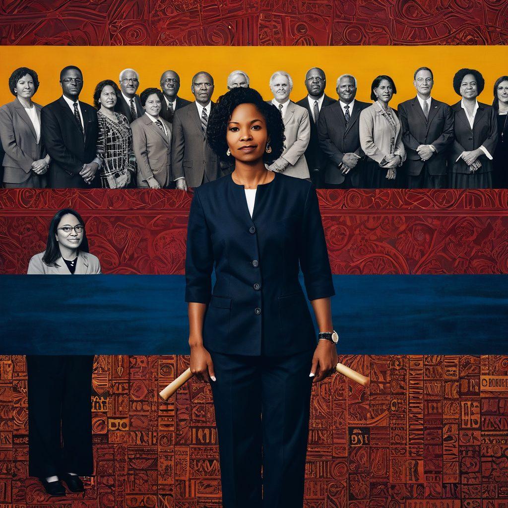 A powerful depiction of a diverse group of individuals uniting together, symbolizing civil rights and justice. In the background, the Texas state outline intertwined with courtroom elements like a gavel and scales of justice. The color palette should be bold and inspiring, reflecting strength and resilience. Overlay a subtle texture that represents the weave of law and community. super-realistic. vibrant colors.